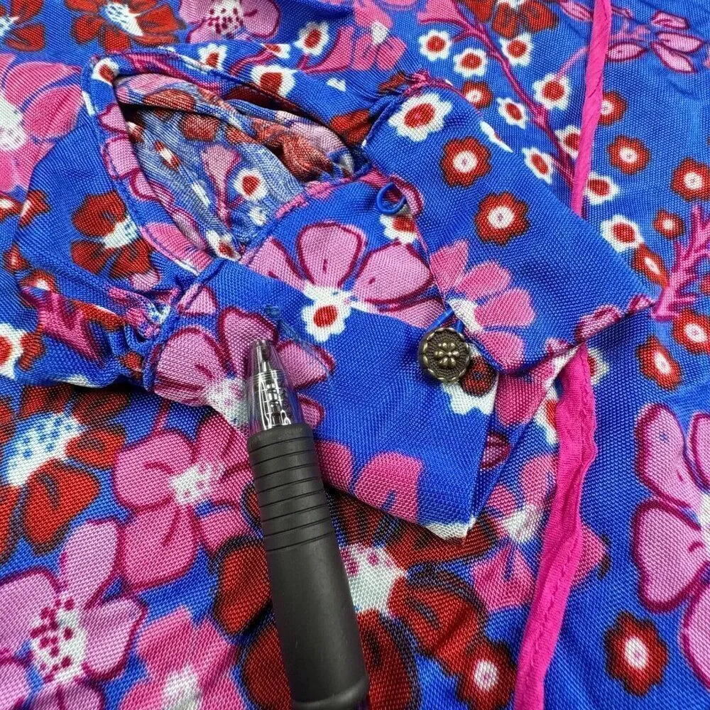 Free People Daisy Jane Botanical Floral Mini Dress Blue Pink XS FLAW - Picture 7 of 11